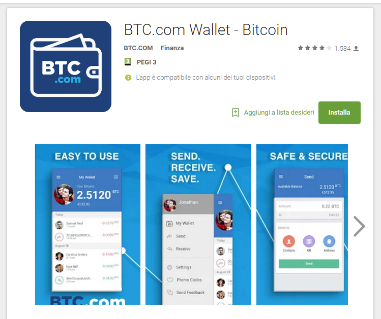 BTC.com app per inviare Bitcoin